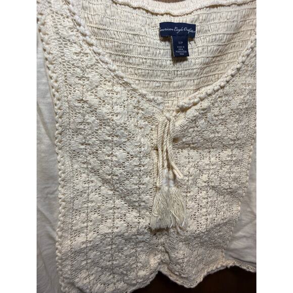 American Eagle Cropped Crochet Tank Top Boho Size Small Chic Cream - Picture 7 of 8